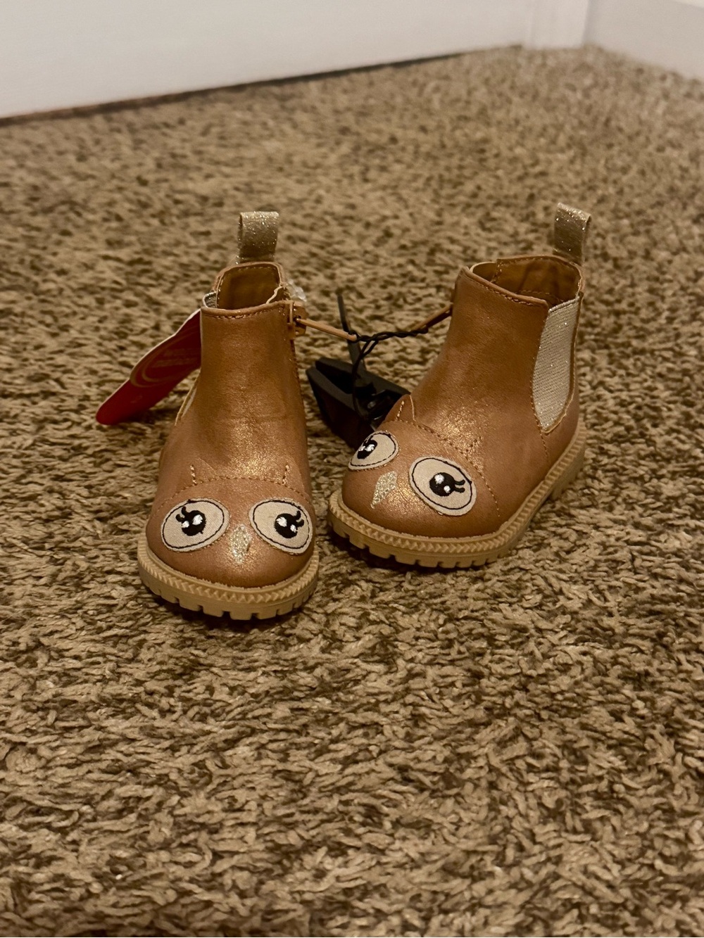 Metallic Tan Chelsea Boots with Playful Eye Appliqué